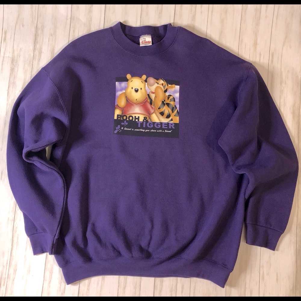 💫 VINTAGE DISNEY STORE PURPLE POOH BEAR & TIGGER CREW NECK SWEATSHIRT-UNISEX